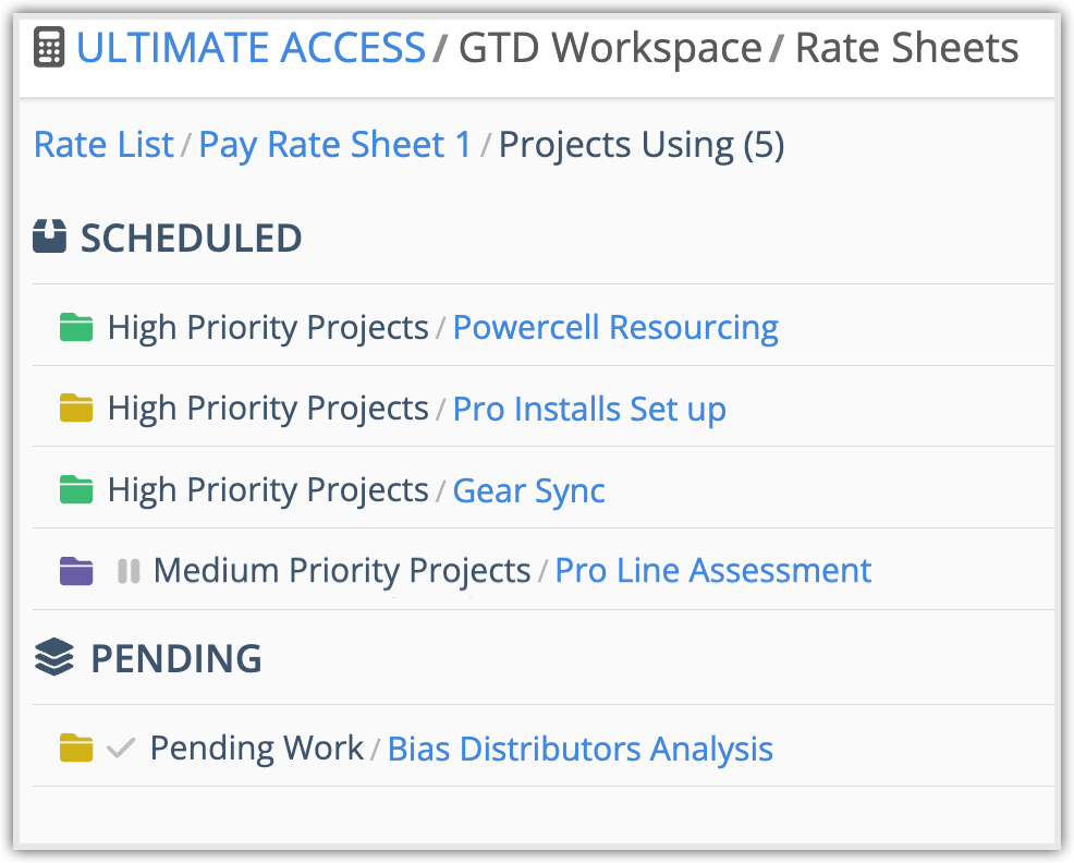 Project Using Rate Sheet