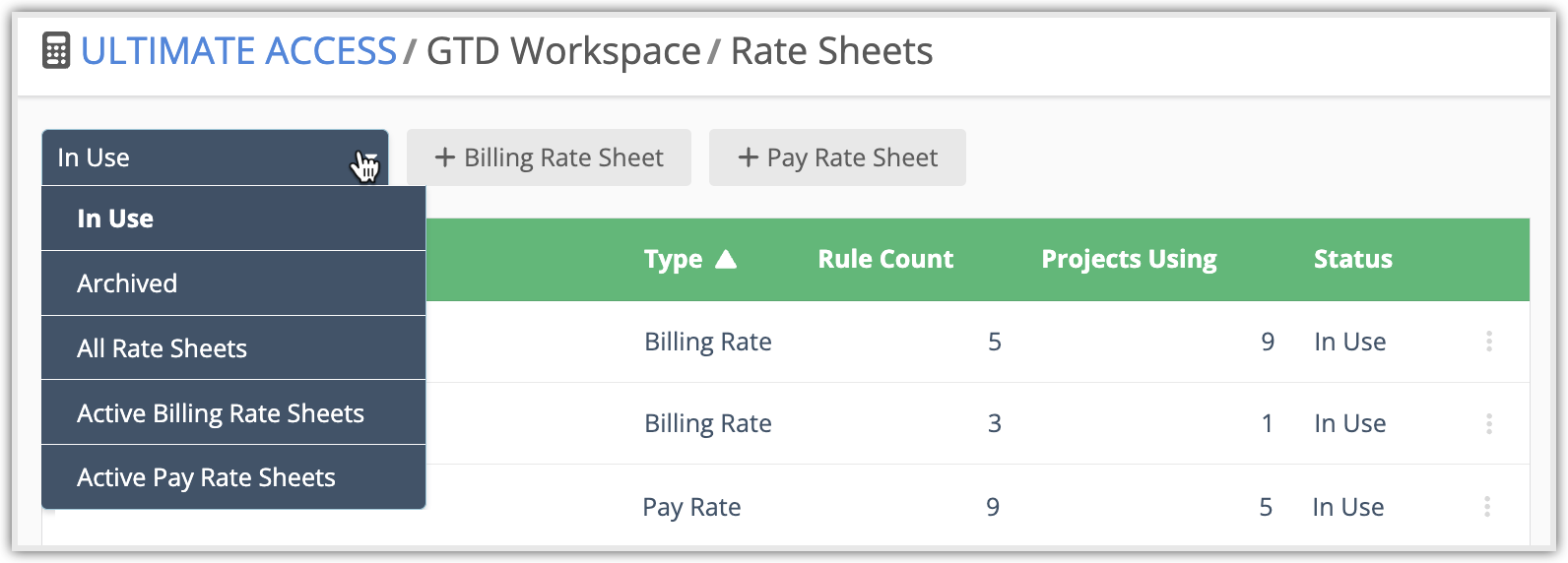 Pay rate sheets